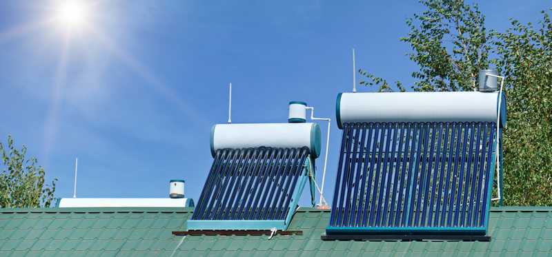 Solar water heaters installed on a roof.