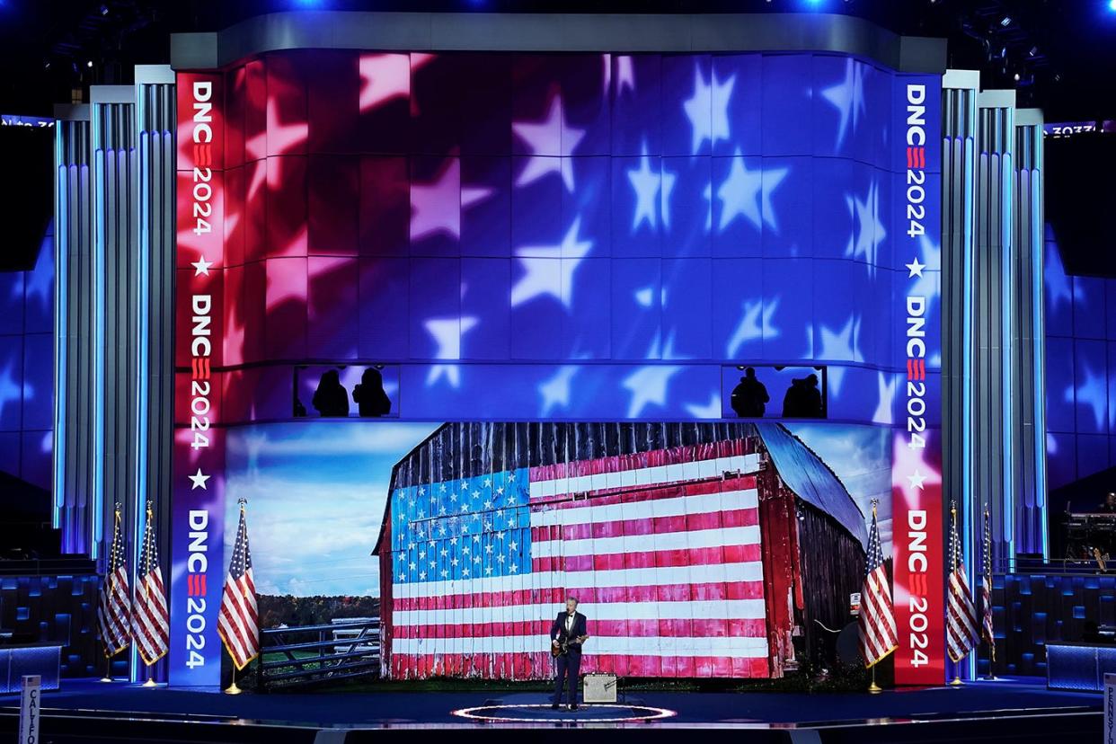 Jason Isbell performs during the first day of the Democratic National Convention at the United Center.