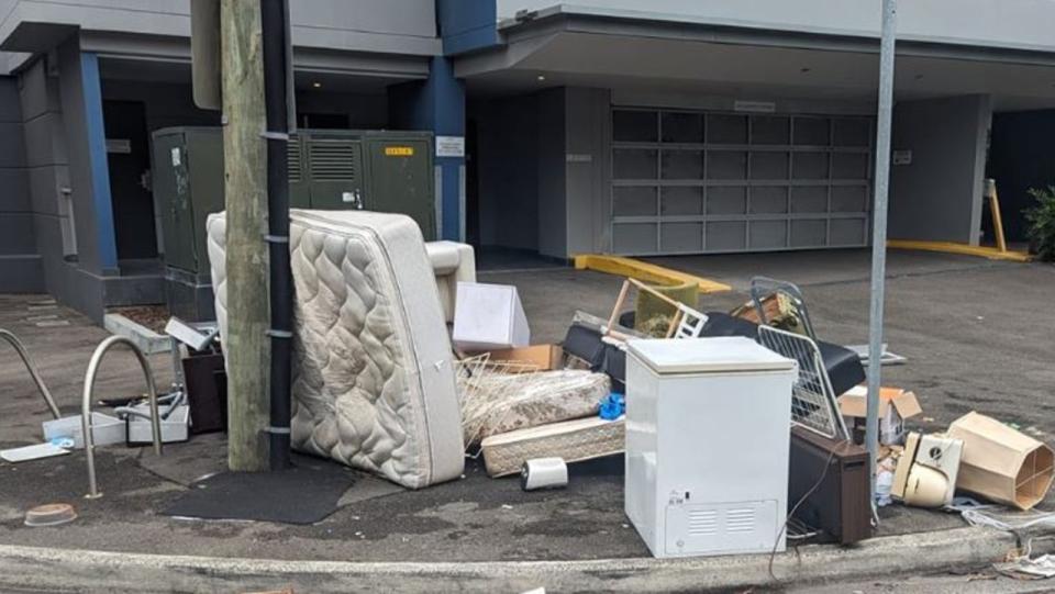 One Facebook user posted a photo showing the rubbish collecting along their street in Renwick Street in Drummoyne. Picture: Supplied.