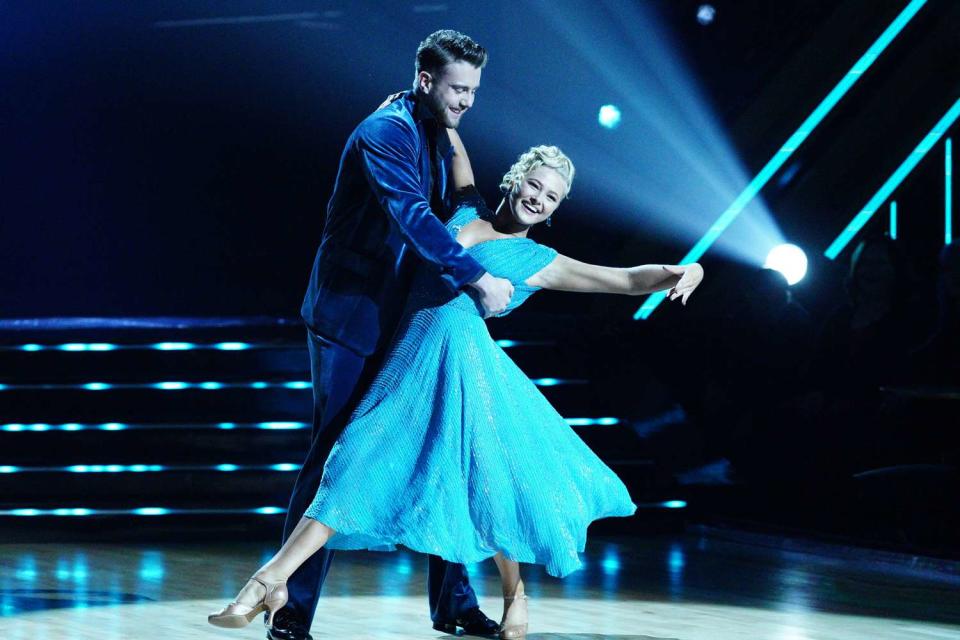 <p>Disney/Christopher Willard</p> Harry Jowsey and Rylee Arnold perform a Viennese Waltz on 
