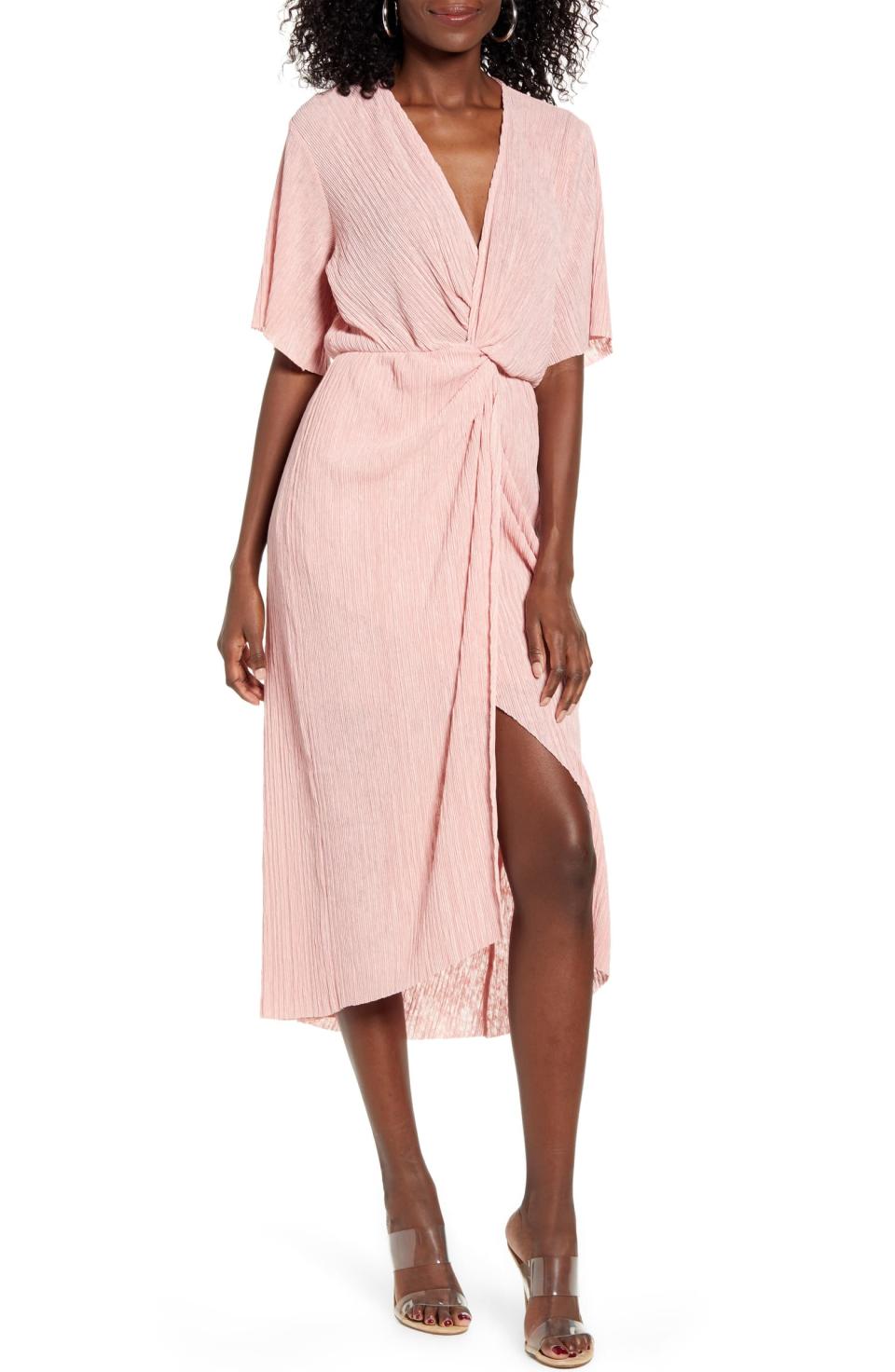 All In Favor Dolman Plissé Midi Dress. Image via Nordstrom.