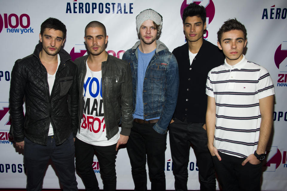 Members of the group The Wanted, from left to right, Tom Parker, Max George, Jay McGuiness, Siva Kaneswaran and Nathan Sykes attend Z100's Jingle Ball on Friday, Dec. 7, 2012 in New York. (Photo by Charles Sykes/Invision/AP)