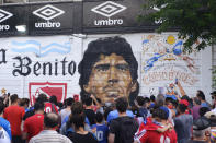 Fans mourn Diego Maradona at Argentinos Juniors' Diego Maradona Stadium in Buenos Aires. (PHOTO: Fernando de Dios/Getty Images)