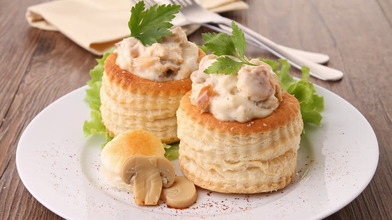 chicken vol-au-vents on plate