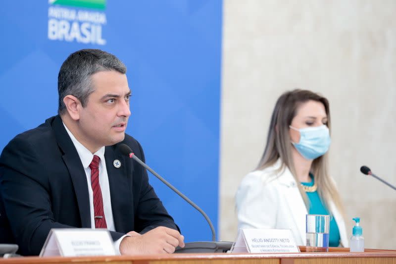 Angotti Neto, chief of the Health Ministry's Science, Technology, Innovation and Strategic Inputs department attends a news conference in Brasilia