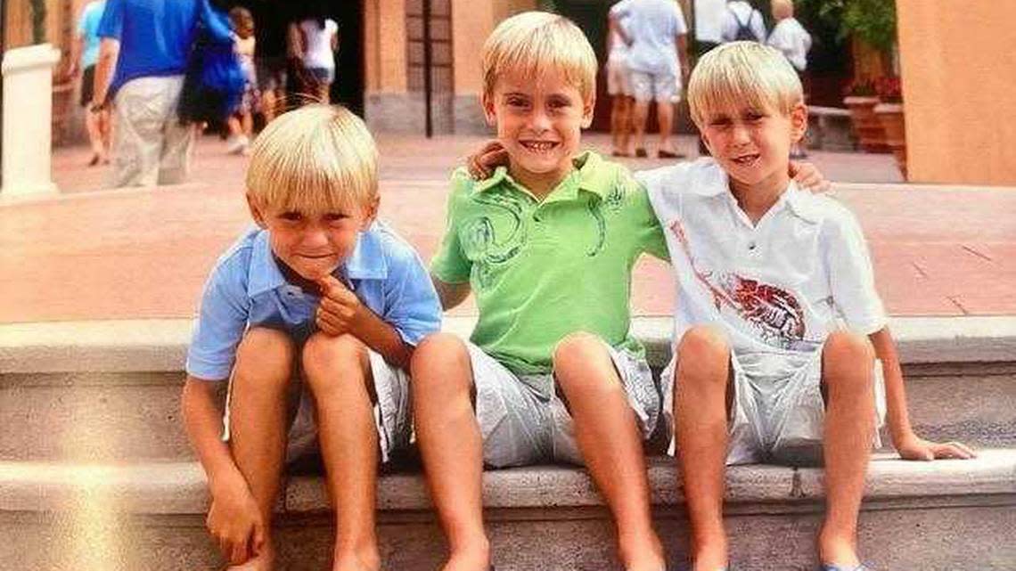 A Wehr family photo of the triplets when they were young. Pictured from left are Connor, Griffin and Matthew.