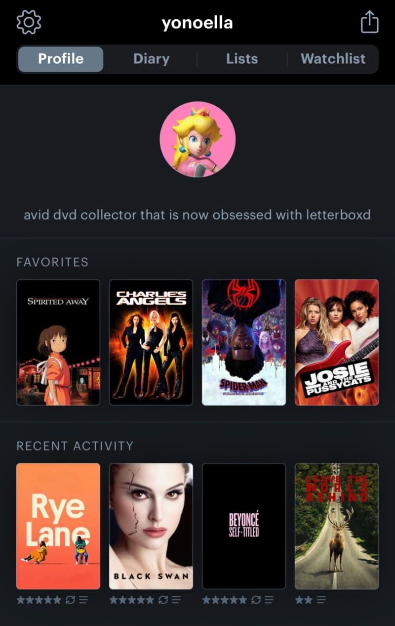 screen shot of letterboxd app