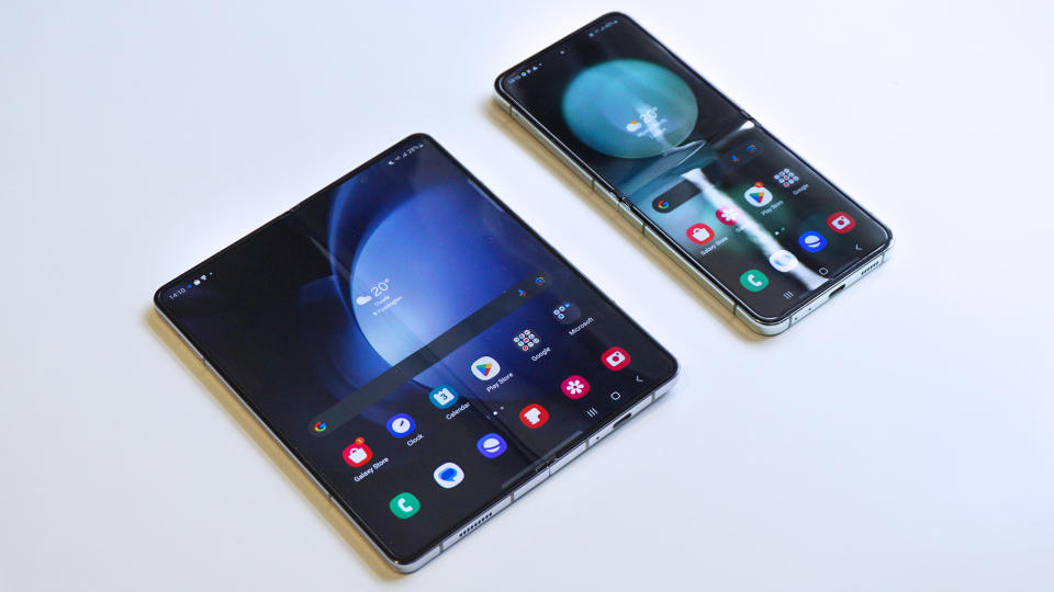 Samsung Galaxy Z Fold 5 vs Samsung Galaxy Z Flip 5 front angled open