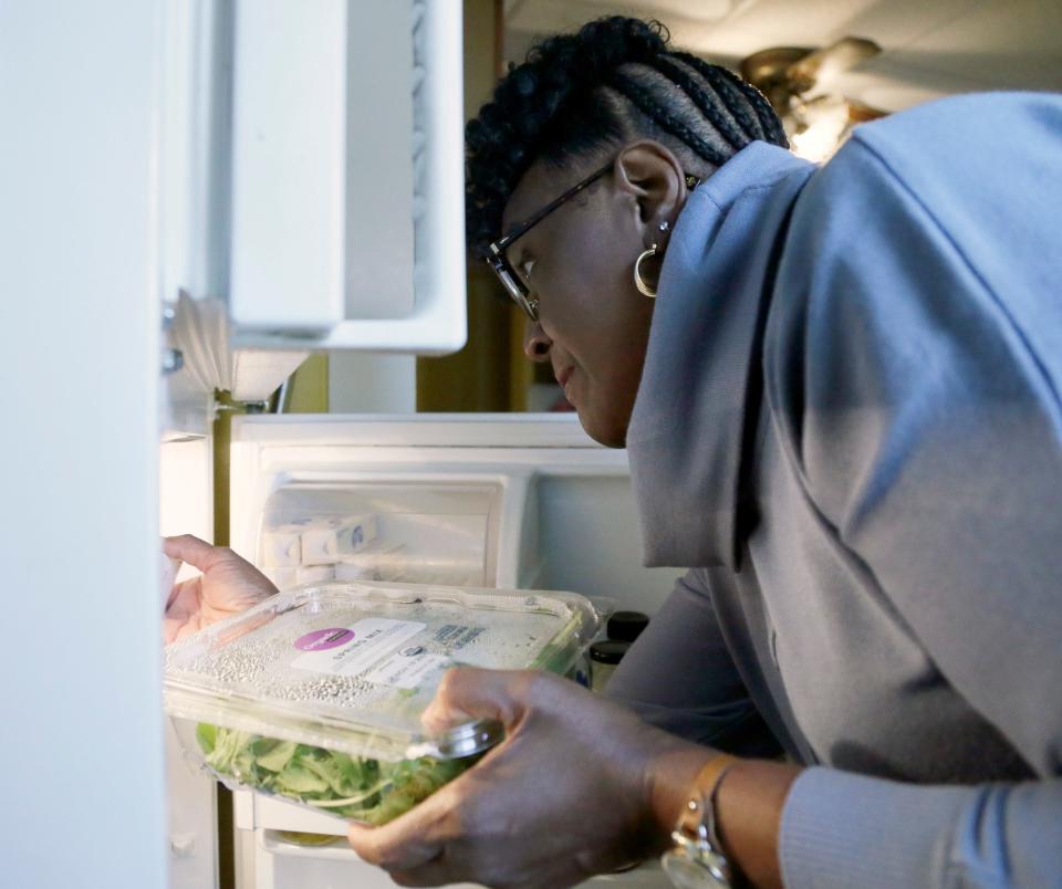 Diane Turner Jackson prepares a salad in the South Linden home that she shares with her mother Eating a balanced diet and maintaining a healthy weight is important for everyone, but especially someone who has Type 2 diabetes like Jackson and her 85-year-old mother.