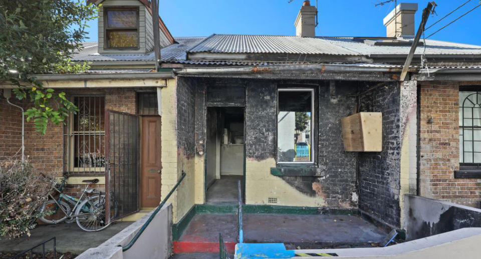 The front of 3 Campbell Street, Glebe is pictured. It could fetch up to $700,000 after being fire-bombed.