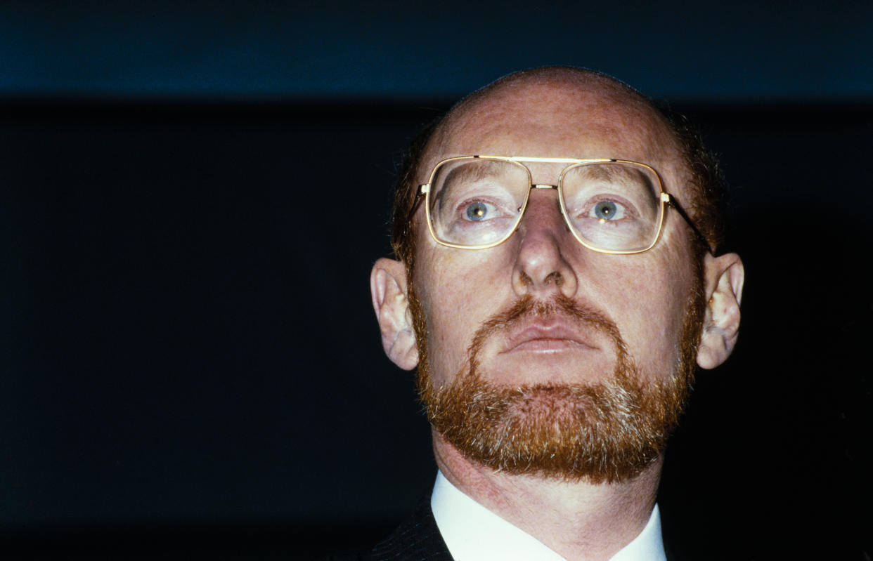 Sir Clive Sinclair launches his new electric vehicle the Sinclair C5, at Alexandra Palace, London on January 10, 1985.