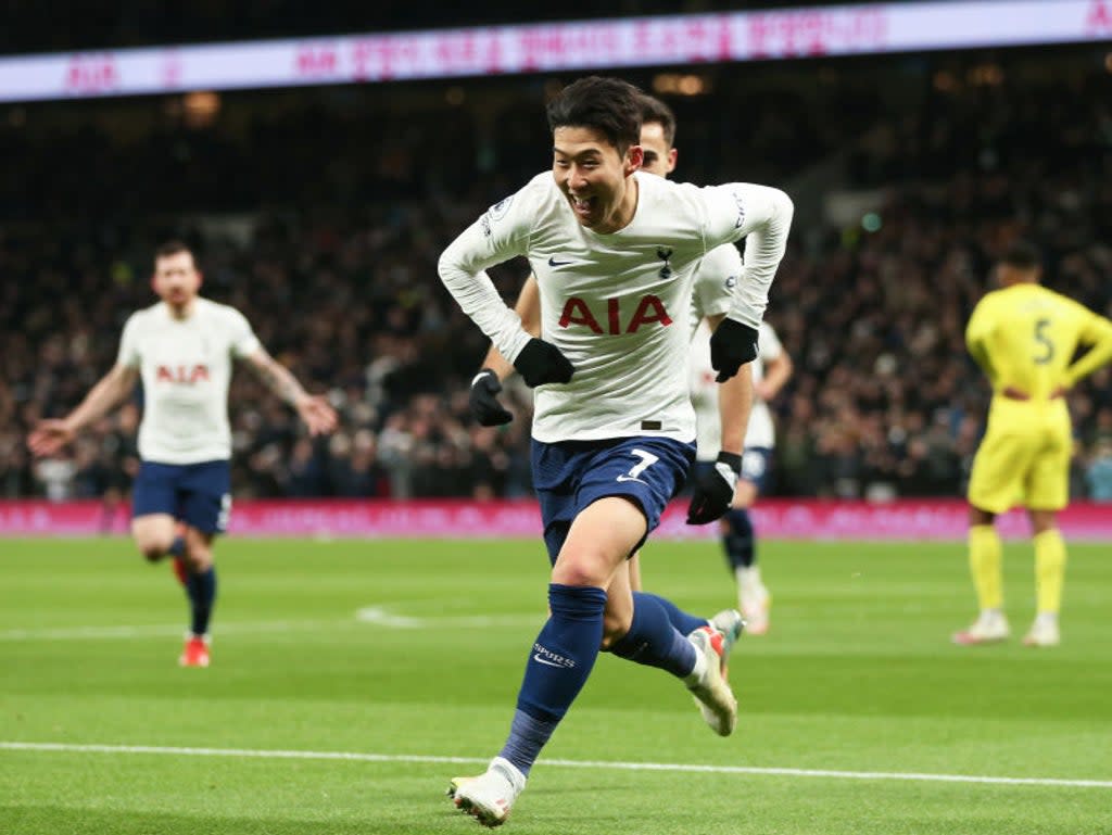 Son Heung-min celebrates scoring for Tottenham (Tottenham Hotspur FC via Getty)