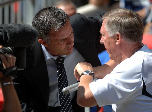 Sir Alex Ferguson, right, did not rate Jose Mourinho's wine choices (Sean Dempsey/PA)