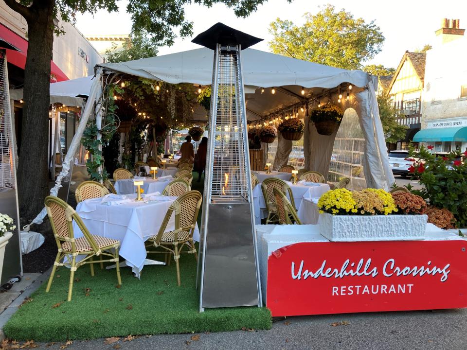 The outdoor tent at Underhill's Crossing in Bronxville. Photographed September 2021.