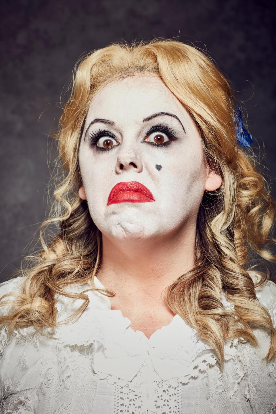 No place for sissies: Roisin Conaty wears shocking make up (Cancer Research UK )