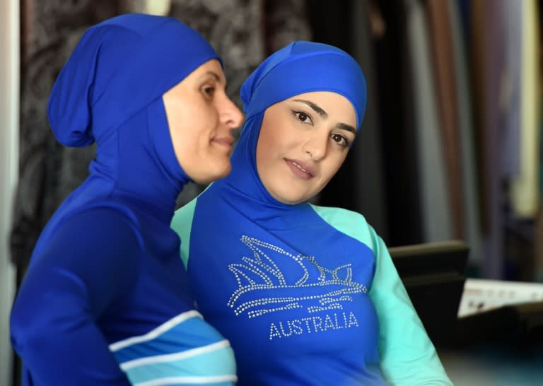 Muslim models display burkini swimsuits in Sydney where burkinis are generally accepted as a means of covering up on the beach