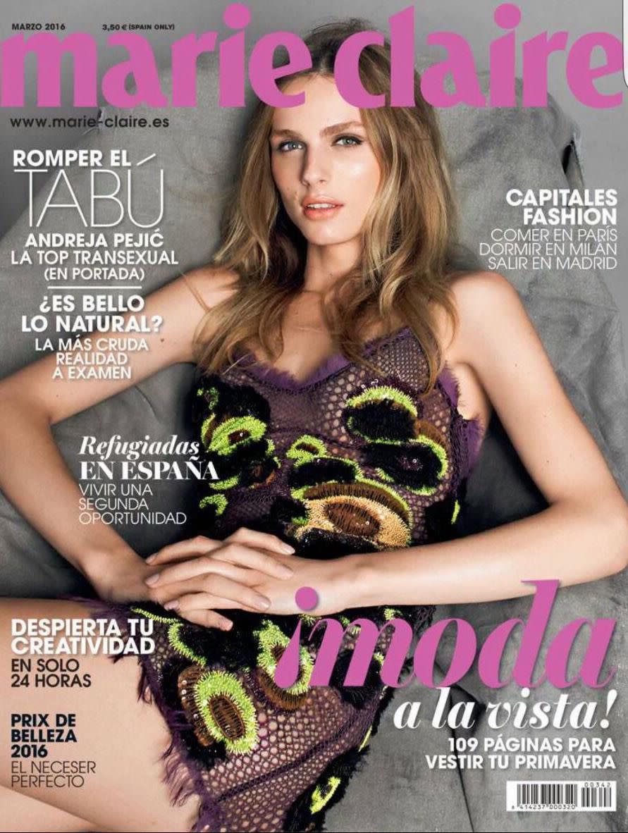 Andreja Pejic on the cover of marie claire Spain.