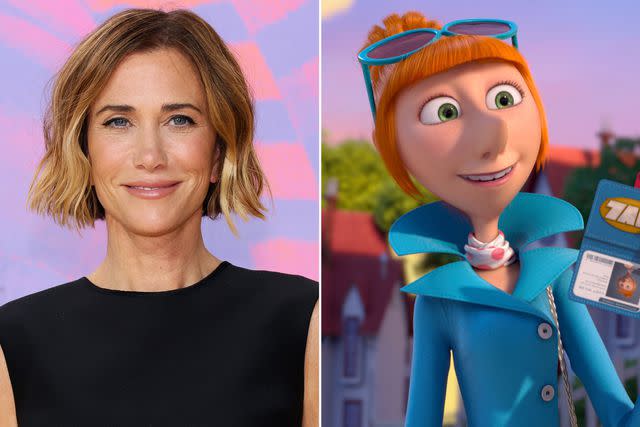 <p>Dia Dipasupil/Getty ; Moviestore/Shutterstock</p> Kristen Wiig attends the "Despicable Me 4" New York Premiere on June 09, 2024 in New York City. ; Lucy in 'Despicable Me 2'.