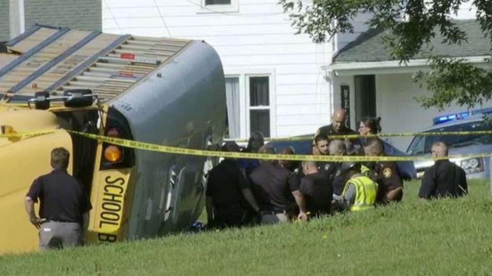 PHOTO: Law enforcement officials work at the scene of a school bus crash in Clark County, Ohio, on Aug. 22, 2023. (WKEF)