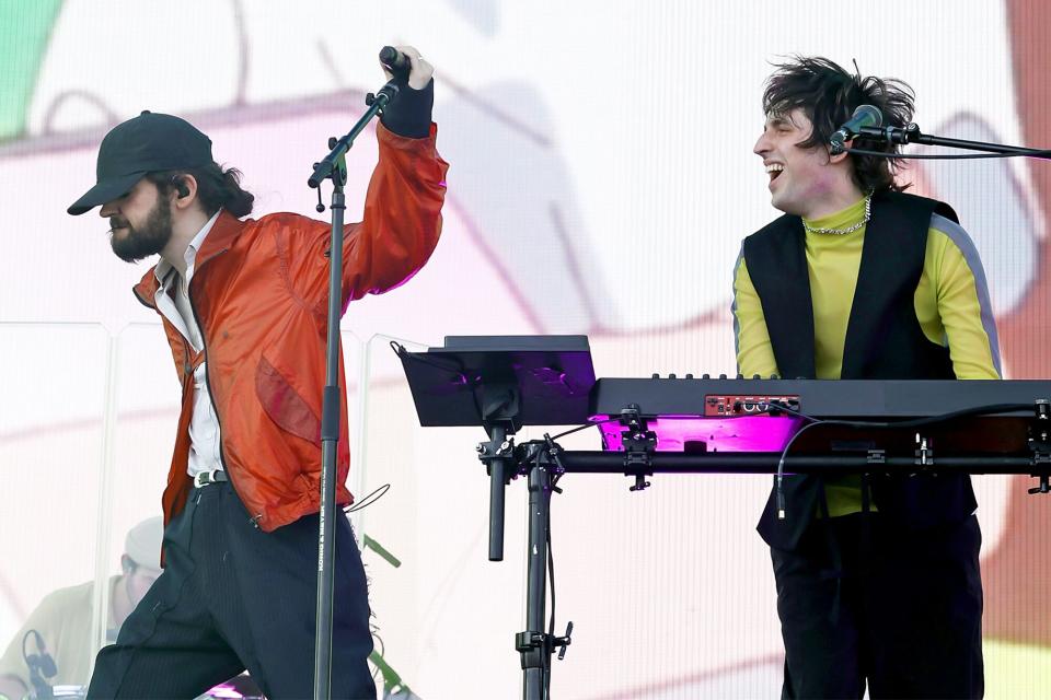 INDIO, CALIFORNIA - APRIL 16: (LR) Madeon and Porter Robinson perform on the Coachella Stage during the 2023 Coachella Valley Music and Arts Festival on April 16, 2023 in Indio, California.  (Photo by Frazer Harrison/Getty Images for Coachella)