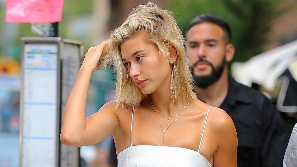 Future Mrs. Bieber was spotted in a white frock and romantic personalized jewelry and we can't stop getting all the feels.