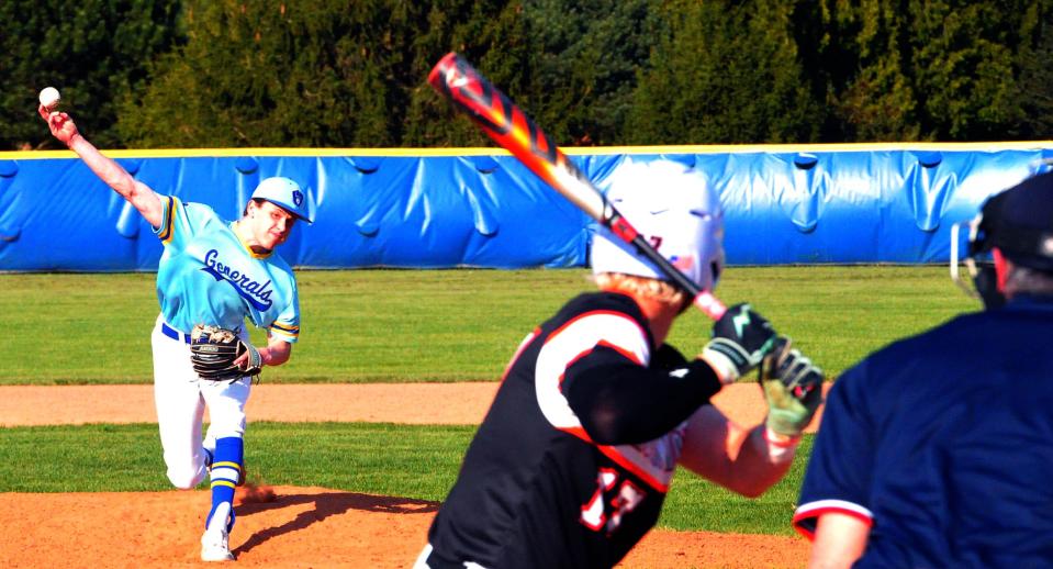 Wooster starting pitcher Brady Bowen pitches to Mt. Vernon Ezra Kurek.