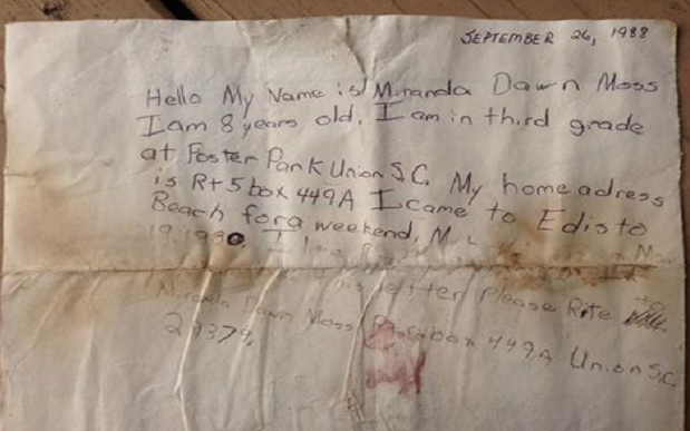 A message in a bottle was found after 29 years  - Facebook / Linda Humphries