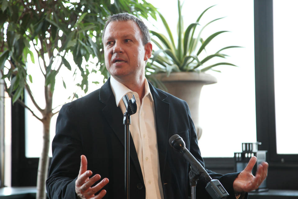 NEW YORK, NY - APRIL 17:  Founder and Chairman JVP Erel Margalit speaks on stage at the JVP (Jerusalem Venture Partners) 2012 networking cocktail party at the Gramercy Park Hotel on April 17, 2012 in New York City.  (Photo by Neilson Barnard/Getty Images for JVP)