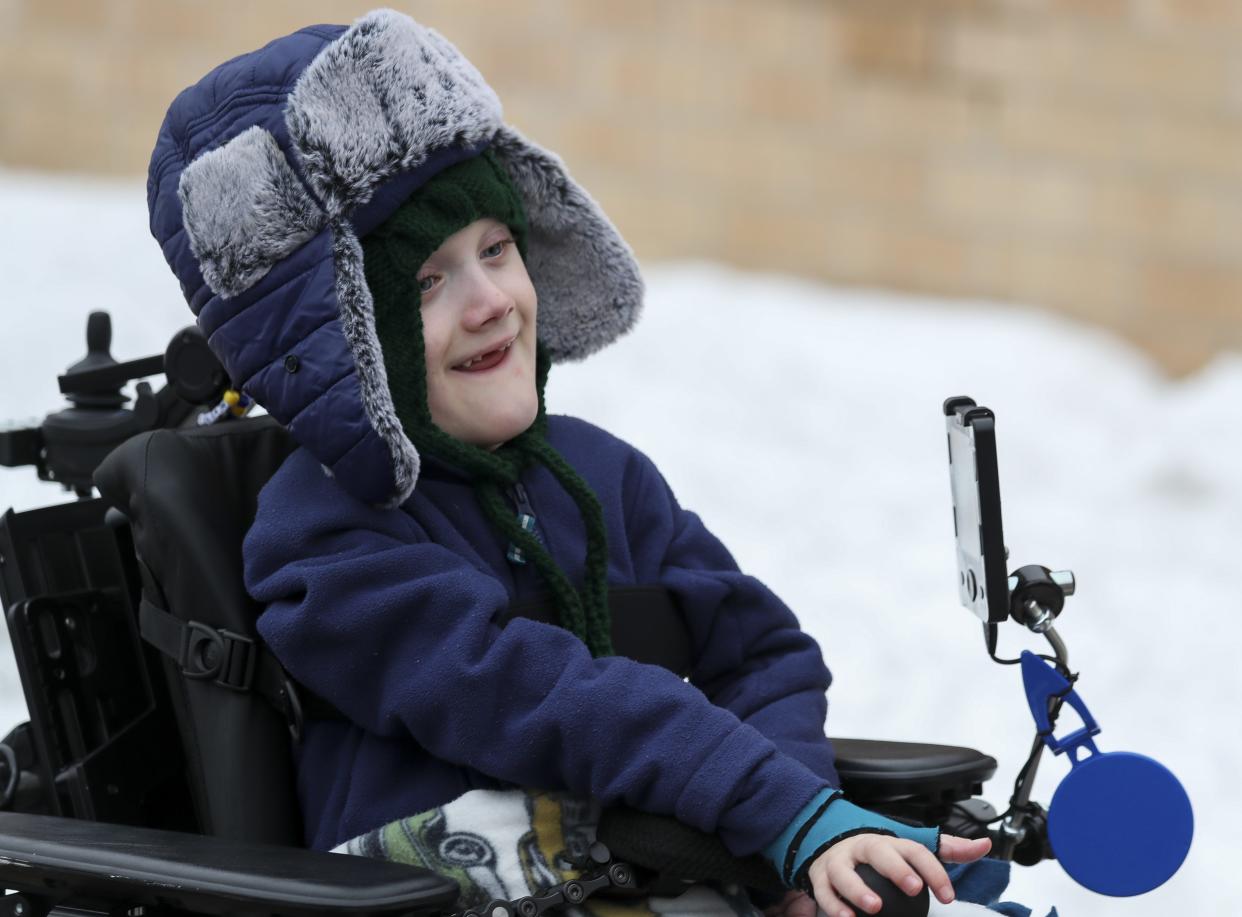 First-grader Nolan Ferguson controls his wheelchair during recess on Jan. 23, 2024, at Bay Harbor Elementary School in Suamico. Bay Harbor principal Tony Ebeling fashioned a makeshift snowplow that can be attached to Ferguson's wheelchair to give him another way to enjoy recess during the winter months.
Tork Mason/USA TODAY NETWORK-Wisconsin