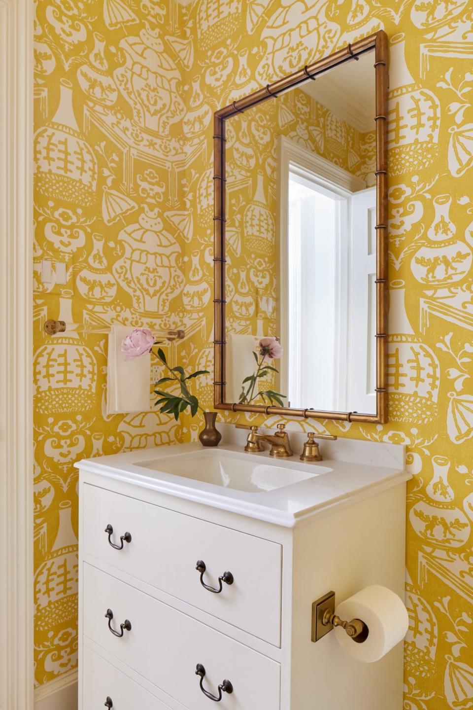 Amy Berry Designed Dallas Home Yellow Powder Room