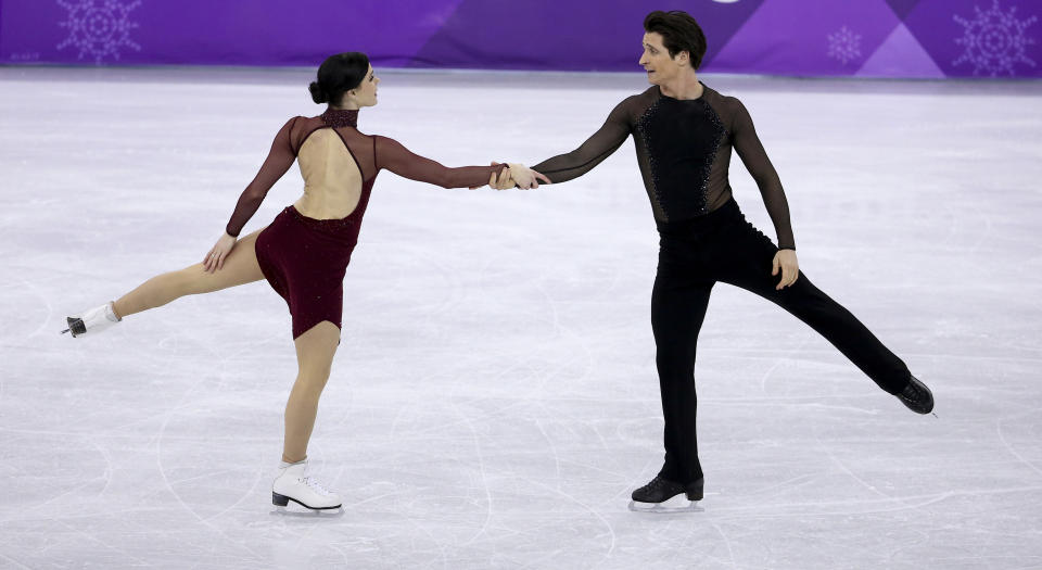 <p>FEBRUARY 20: Tessa Virtue and Scott Moir of Canada compete during the Figure Skating Ice Dance Free Dance program on day eleven of the PyeongChang 2018 Winter Olympic Games at Gangneung Ice Arena on February 20, 2018 in Gangneung, South Korea. (Photo by Jean Catuffe/Getty Images) </p>