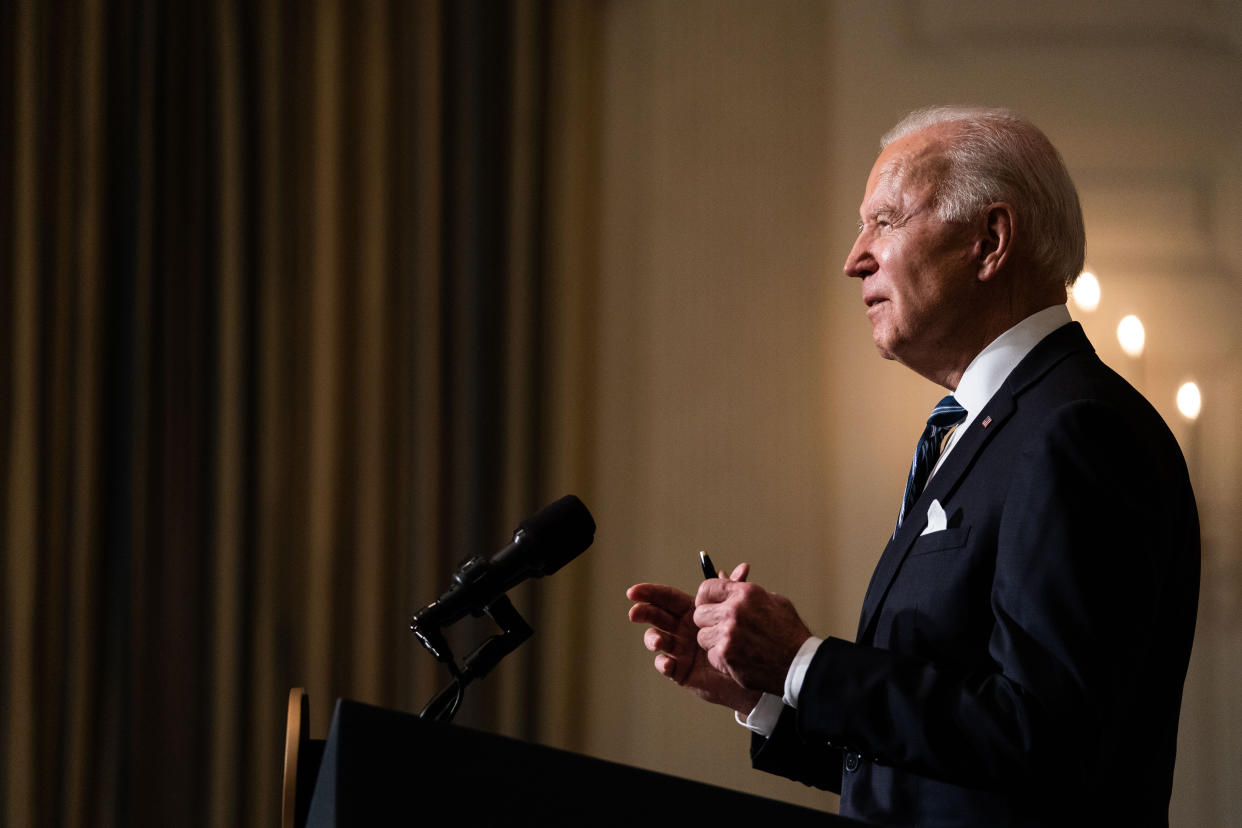 President Joe Biden speaking the White House before signing a flurry of executive orders on climate change Wednesday.  (Photo: Pool via Getty Images)