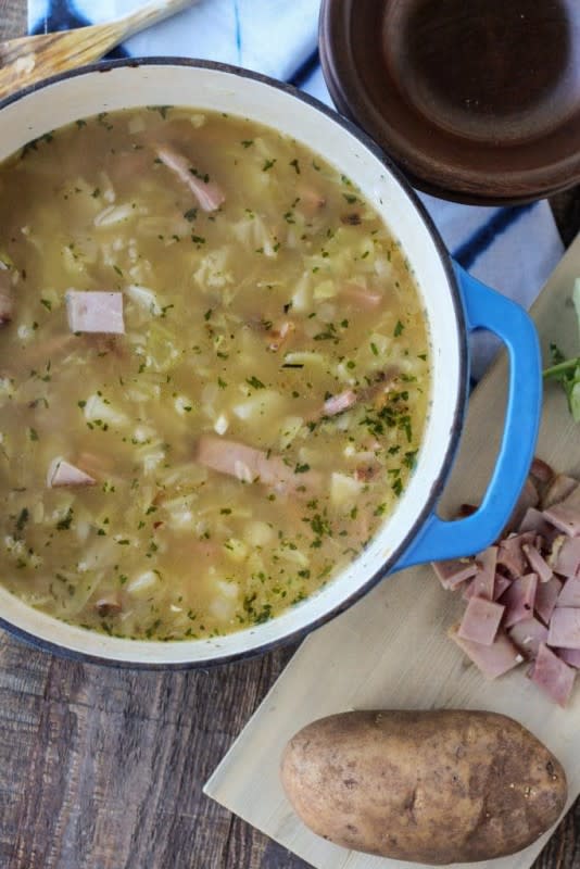 <p>Blackberry Babe</p><p>A simple and hearty old-fashioned recipe with tons of flavor.</p><p><strong>Get the recipe: <a href="https://blackberrybabe.com/2020/04/15/ham-and-cabbage-soup/" rel="nofollow noopener" target="_blank" data-ylk="slk:Ham and Cabbage Soup;elm:context_link;itc:0;sec:content-canvas" class="link rapid-noclick-resp">Ham and Cabbage Soup</a></strong></p>