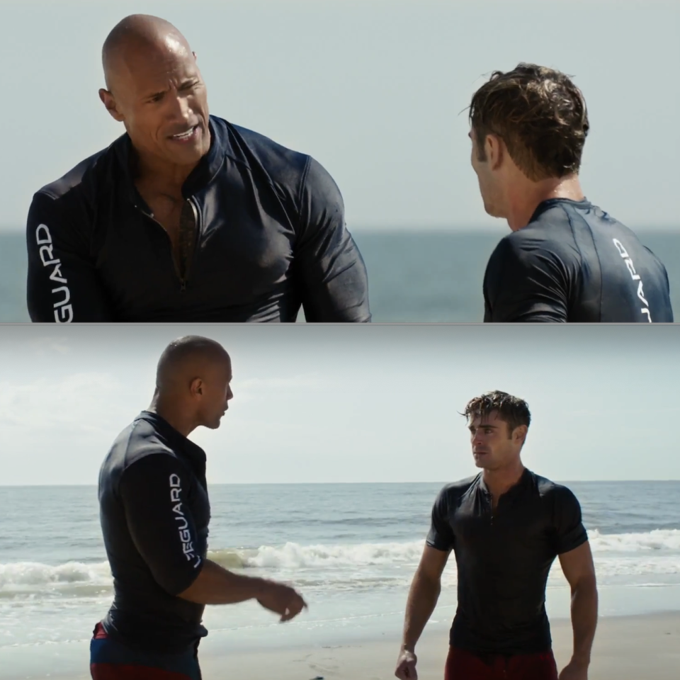 The Rock et Zac Efron côte à côte sur la plage