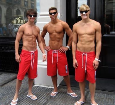 These Hollister employees may not have been bitten, but they look a little underdressed for the city streets!