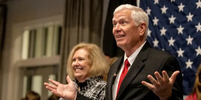 Mo Brooks speaks to supporters at his watch party for the Republican nomination for U.S. Senator of Alabama at the Huntsville Botanical Gardens, Tuesday, May 24, 2022, in Huntsville, Ala.