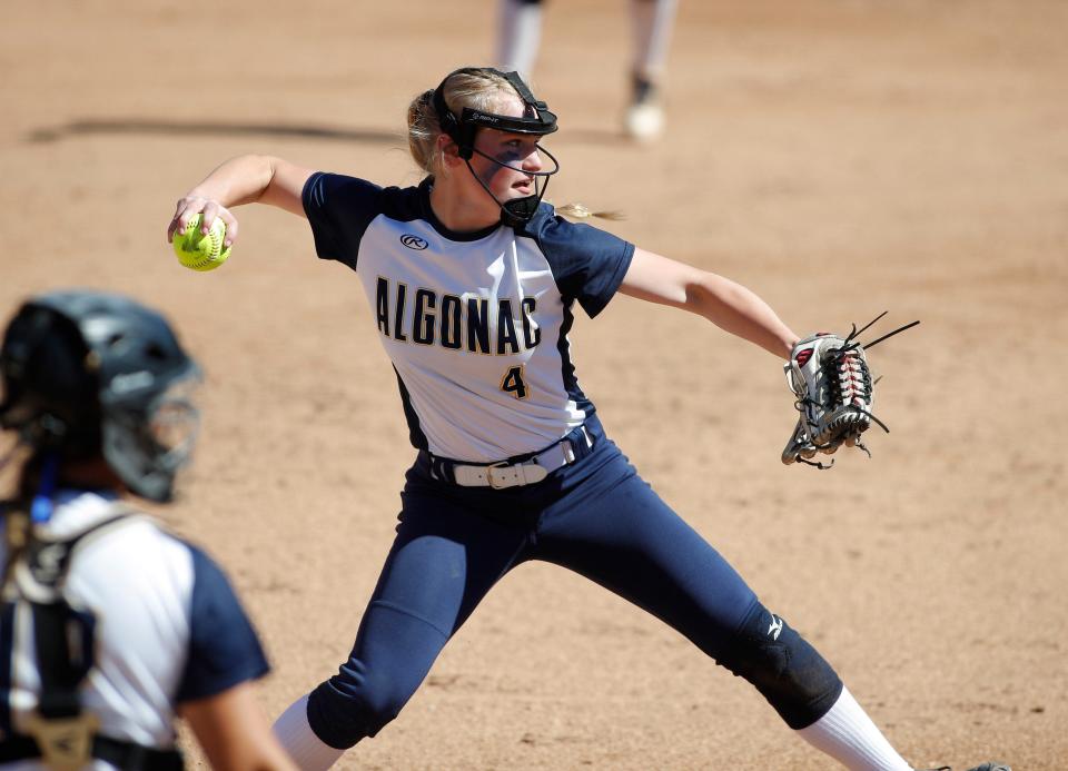 Algonac's Jaycee Reams throws a fielded ball to first base for an out against Millington, Friday, June 17, 2022, in East Lansing.