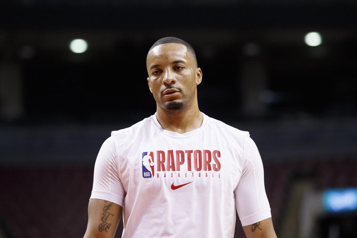 TORONTO, ON - JANUARY 22:  Norman Powell #24 of the Toronto Raptors warms up prior to their NBA game against the Philadelphia 76ers at Scotiabank Arena on January 22, 2020 in Toronto, Canada. NOTE TO USER: User expressly acknowledges and agrees that, by downloading and or using this photograph, User is consenting to the terms and conditions of the Getty Images License Agreement. (Photo by Cole Burston/Getty Images)