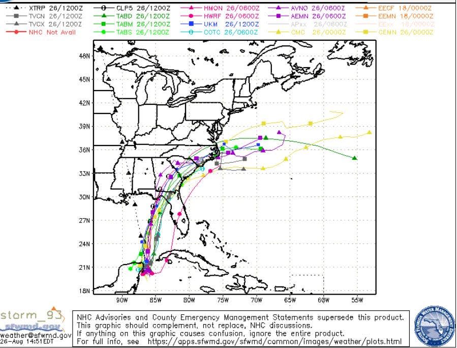 Path forecasts for Invest 93L.