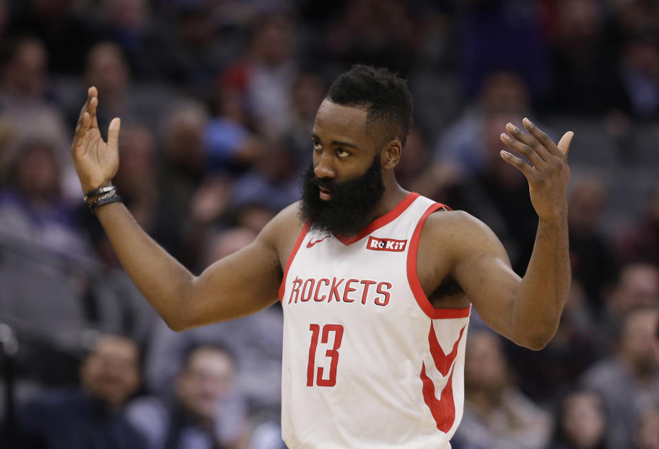 James Harden isn’t focused on his scoring streak even though it’s become a big story. (AP Photo)