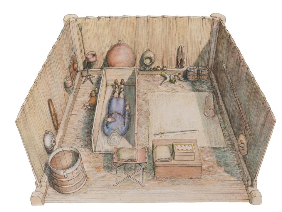 A reconstruction of the Prittlewell prince's burial chamber - MOLA and also Southend Museums