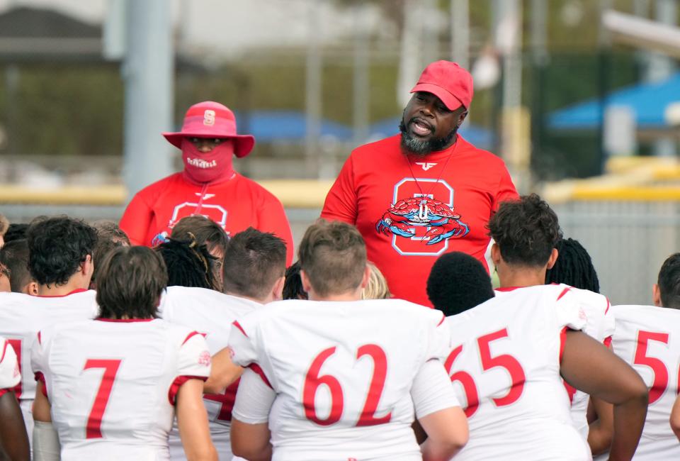 Seabreeze head football coach Lester Davis during Kickoff Classic at New Smyrna Beach Sports Complex, Friday, Aug.18, 2023. 