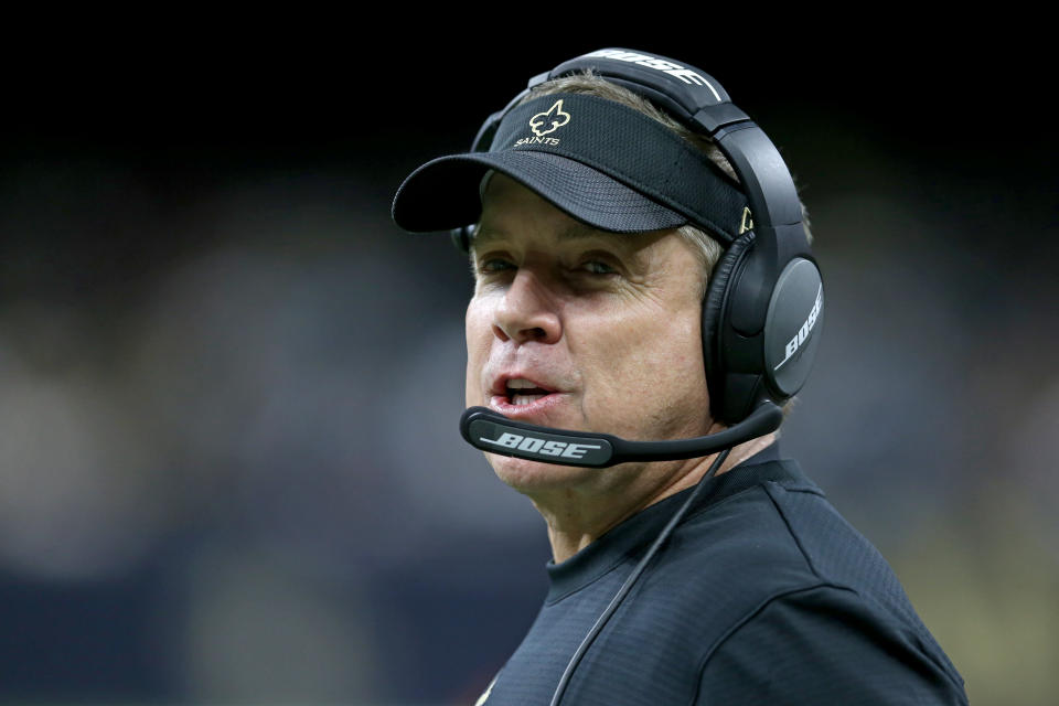 Jan 2, 2022; New Orleans, Louisiana, USA; New Orleans Saints head coach Sean Payton on the sidelines in the second half against the Carolina Panthers at the Caesars Superdome. The Saints won, 18-10. Mandatory Credit: Chuck Cook-USA TODAY Sports