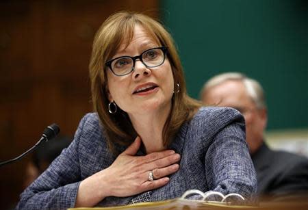 GM Chief Executive Officer Mary Barra testifies during a House Energy and Commerce hearing on Capitol Hill in Washington April 1, 2014. REUTERS/Kevin Lamarque