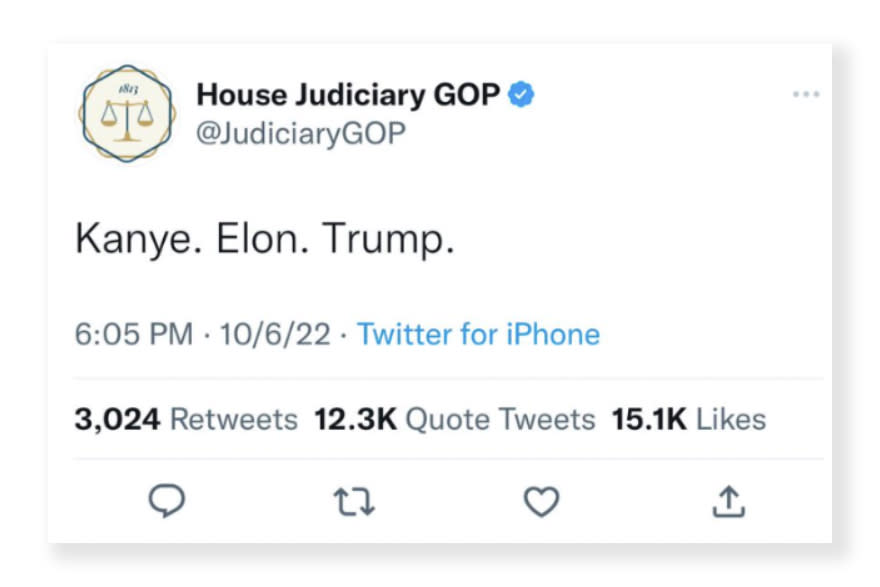 gop judiciary tweet kanye elon trump