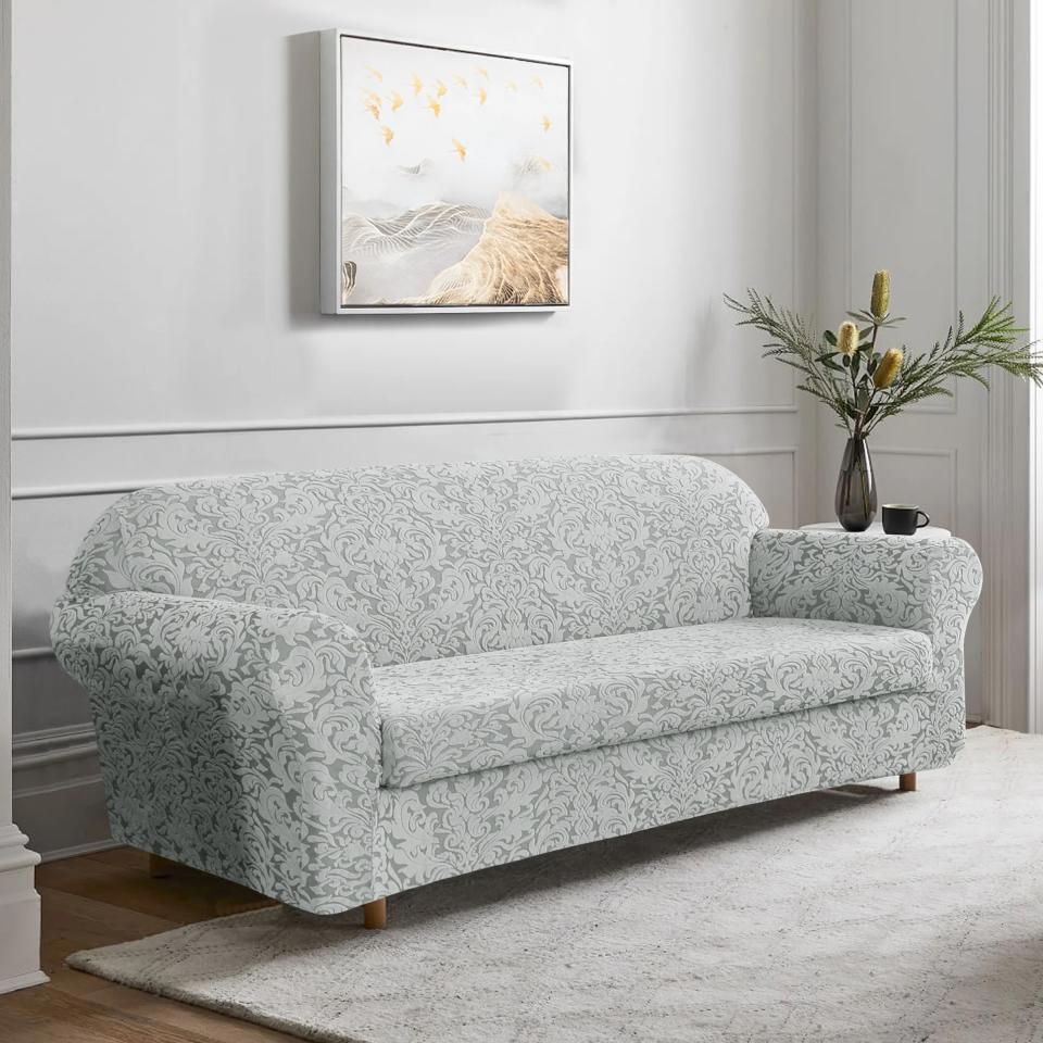 4) Damask Printed Soft Stretchy Box Cushion Sofa Slipcover
