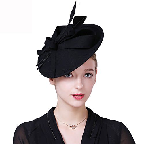 F FADVES Vintage Womens Dress Fascinator Wool Pillbox Hat Formal Church Wedding Tilt Hat Black