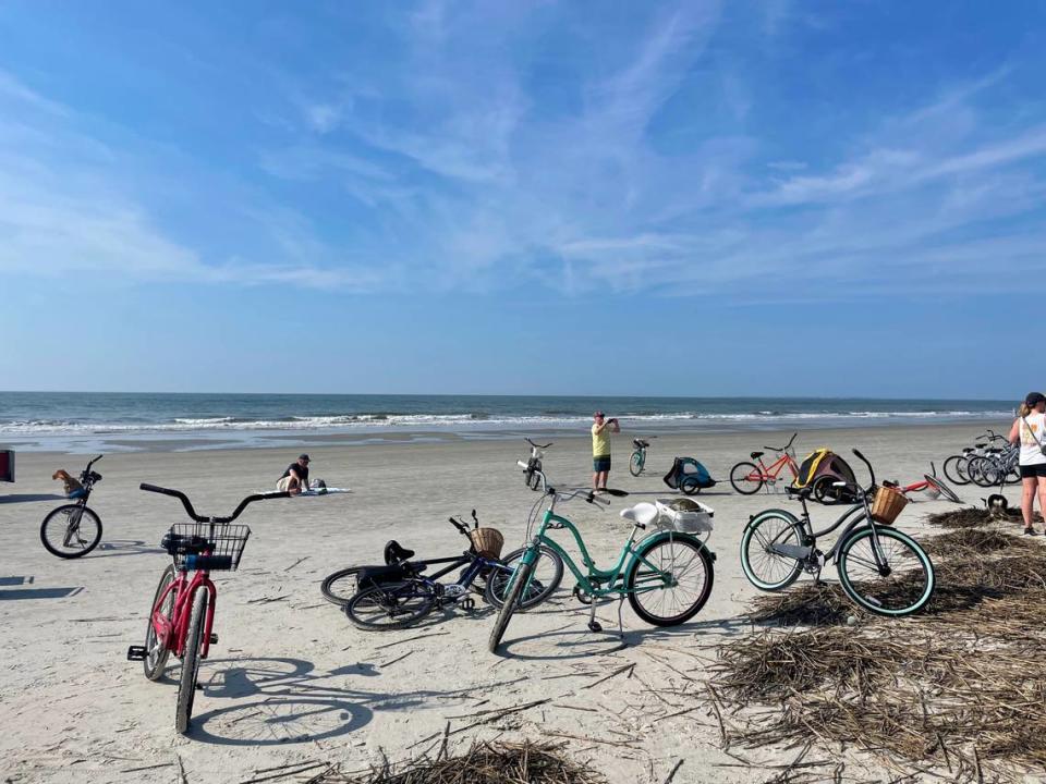 A gathering of bicycles line the “Today” show’s filming site.