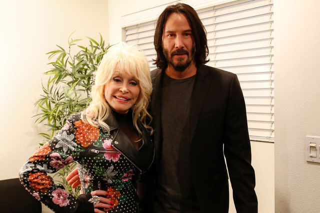 <p>Sonja Flemming/CBS via Getty Images</p> Dolly Parton and Keanu Reeves