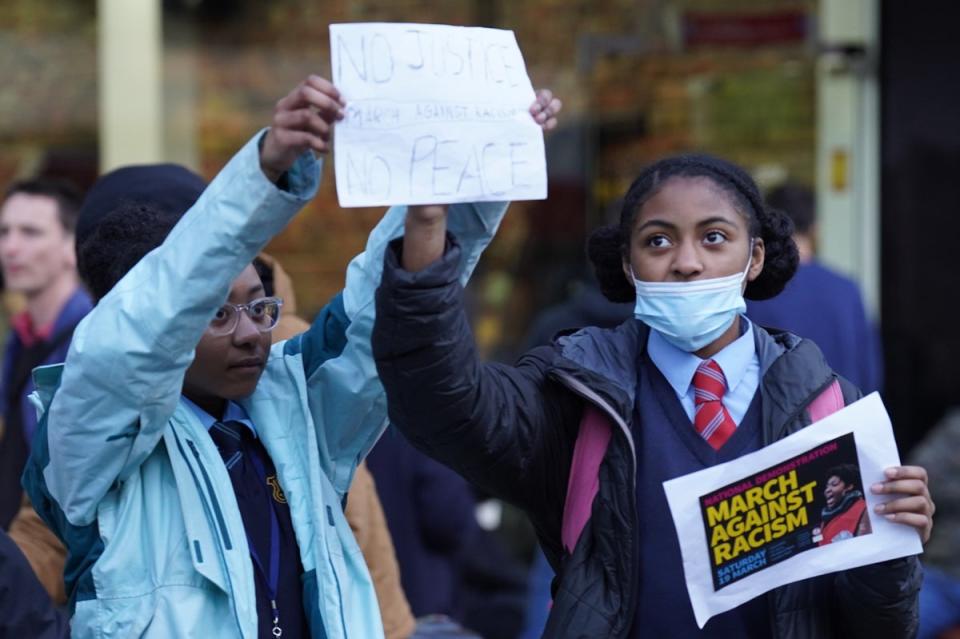 Schoolgirls attended the protest outside Stoke Newington police station in March (PA Wire)